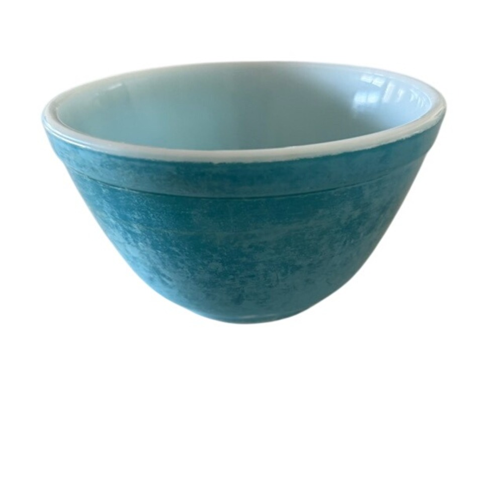 Vintage Pyrex Mixing storage Bowl 401 1.5 Pt Turquoise Blue Textured Milk Glass